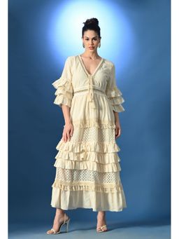 ANNY - Women Cream Ethereal Lace Dress