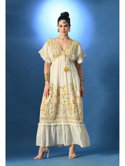 ANNY - Women Ivory Mirror Glow Schiffli Dress