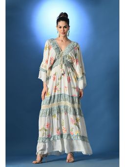ANNY - Women White Blue Charm Lurex Dress