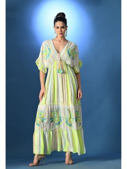 ANNY - Women White Neon Blue Bloom Dress