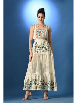 ANNY - Women Cream Lace Mirage Embroidered Dress