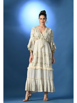 ANNY - Women Off White Beadora Lurex Dress