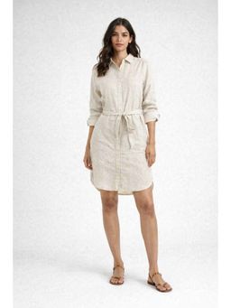 NOBARR - Women Light Grey Linen Blend Shirt Dress with Belt