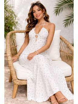 NOBARR - Women Off White Floral Halter Neck Sleeveless Dress