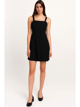 NOBARR - Women Black Solid Sleeveless Linen Blend Shift Dress