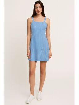 NOBARR - Women Blue Striped Sleeveless Linen Blend Shift Dress