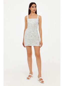 NOBARR - Women Cream Floral Sleeveless Linen Blend Shift Dress