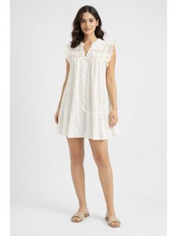 NOBARR - Women White Cotton Blend A-Line Dress