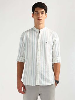 Arrow Sports - Men's Vertical Striped Mandarin Casual Shirt