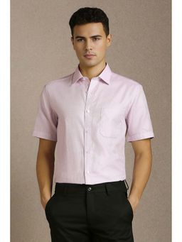 Louis Philippe - Men Pink Textured Half Sleeves Formal Shirt
