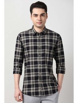 Peter England - Men Black Slim Fit Check Full Sleeves Casual Shirt