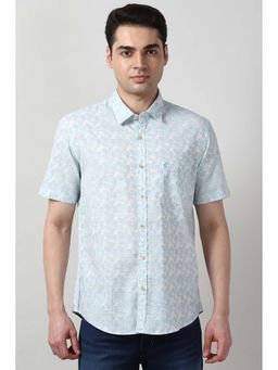 Peter England - Men White Slim Fit Foral Print Half Sleeves Casual Shirt