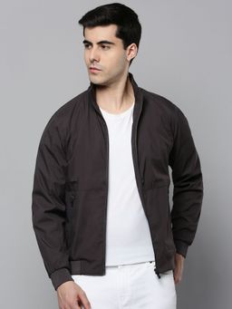 SHOWOFF - Mens Stand Collar Grey Solid Open Front Jacket