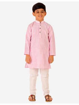 Pro Ethic Style Developer - Boys Ethnic Wear Cotton Stripes Kurta Pyjama - Pink