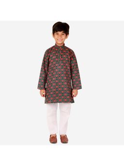 Pro Ethic Style Developer - Boys Ethnic Wear Cotton Kurta Pajama Floral Print - Green
