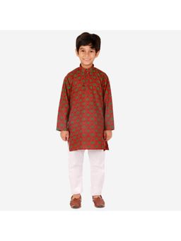 Pro Ethic Style Developer - Boys Ethnic Wear Cotton Kurta Pajama Floral Print - Maroon