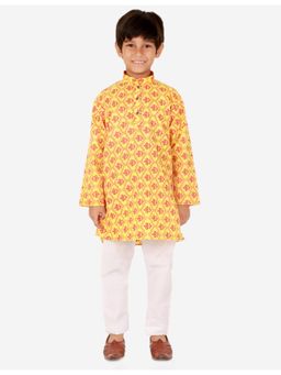 Pro Ethic Style Developer - Boys Ethnic Wear Cotton Kurta Pajama Floral Print - Yellow