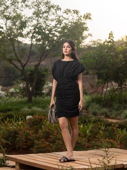 RUIAAN - Prosecco Ruched Black Dress