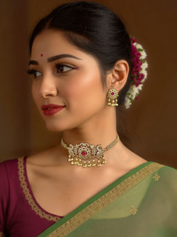 Kalakrith Milano - Women Multi-Color Peacock CZ Choker Jewellery Set