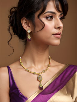 Kalakrith Milano - Women White & Purple Jeevika Drop Jewellery Set