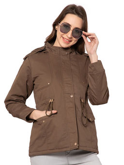 Cantabil - Women Brown Solid Casual Winter Wear Jacket