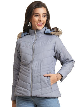 Cantabil - Women Blue Solid Casual Winter Wear Jacket