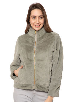Cantabil - Women Green Solid Casual Winter Wear Jacket