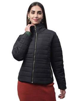 Cantabil - Women Black Solid Casual Winter Wear Jacket