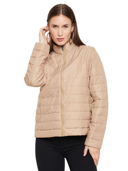 Cantabil - Women Beige Solid Casual Winter Wear Jacket