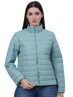 Cantabil - Women Pista Green Solid Casual Winter Wear Jacket
