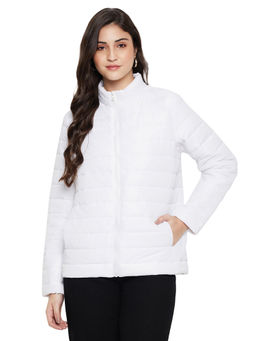 Cantabil - Women White Solid Casual Winter Wear Jacket
