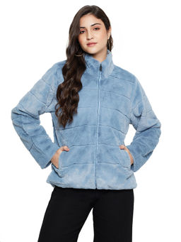 Cantabil - Women Blue Solid Casual Winter Wear Jacket