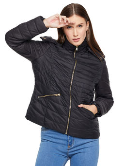 Cantabil - Women Black Solid Casual Winter Wear Jacket