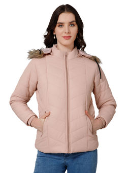 Cantabil - Women Pink Solid Casual Winter Wear Jacket