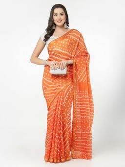 KISHORI - Silk Bandhani and Zari Weaving Saree with Unstitched Blouse - Orange