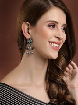 PANASH - Silver-Plated Oxidised Classic Drop Earrings