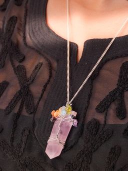 Japam - Silver Plated Rose Quartz 7 Chakra Necklace