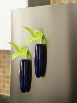VarEesha - Greendoor Blue Oval Ceramic Magnetic Planters Set of 2