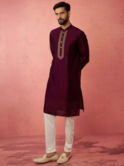 Vastramay - Silk Blend Wine Kurta Pyjamas For Men
