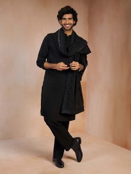 Vastramay - Men Black Solid Imported Suiting Kurta With Pant & Velvet Dupatta
