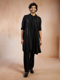 Vastramay - Men Black Solid Imported Suiting Kurta With Pant & Velvet Dupatta