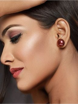 Priyaasi - Glossy Wine-Colored Sphere Stud Earrings