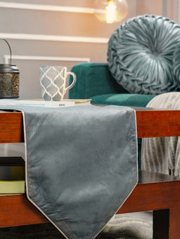 Maspar - Polyester Grey Solid Table Runner & Cushions (4 Seater)