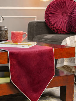 Maspar - Polyester Wine Solid Table Runner & Cushions (4 Seater)