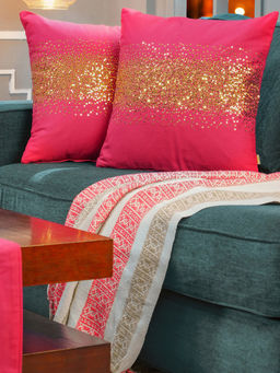 Maspar - Cotton Pink Ethnic Table Runner & Cushion Covers (4 Seater)