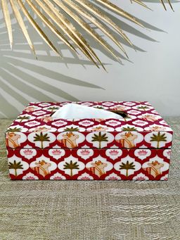 Maatir - Premium White Pink Pichwai Tissue Box