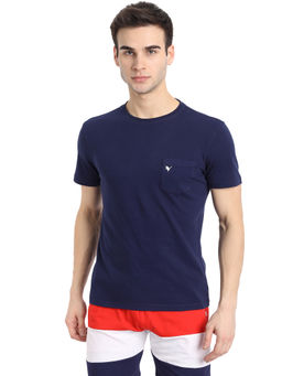 AM SWAN - Mens Solid-plain Astral Aura T-shirt In Navy Blue