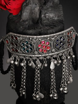 PANASH - Oxidized Black Silver-Toned Multicolored Enameled Choker Necklace