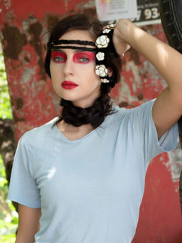 Odette - Beautiful Black Band with Floral White Pearl