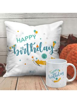 Indigifts - Friend Birthday Wishes Printed Satin Cushion & Coffee Mug
